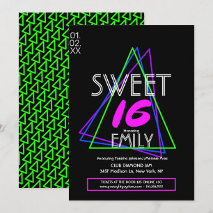 Sweet 16 Flyer Club Theme Geometrical Neon Kaart