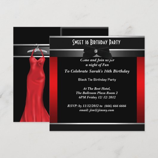 Sweet 16 Formele Zwarte Stropdas Birthday Party Kaart (Voorkant / Achterkant)