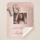 Sweet 16 foto blush roze rosé goud glitter sherpa deken (Voorkant)
