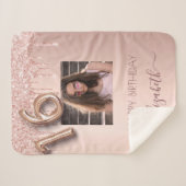 Sweet 16 foto blush roze rosé goud glitter sherpa deken (Voorkant (horizontaal))