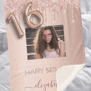 Sweet 16 foto blush roze rosé goud glitter sherpa deken