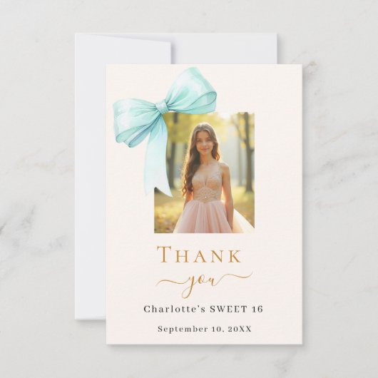Sweet 16 foto boog blauwgroen groene crème bedankkaart (Voorkant)