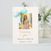Sweet 16 foto boog blauwgroen groene crème bedankkaart (Staand voorkant)
