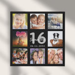 Sweet 16 foto collage zwart imitatie canvas print<br><div class="desc">Een uniek 16e verjaardagscadeau of aandenken, haar leven vieren met een collage van 8 van uw foto's. Voeg afbeeldingen van haar familie, vrienden, huisdieren, hobbies of droomreisbestemming toe. Personaliseer en voeg een naam, leeftijd 16 en een datum toe. Witte en grijze letters. Een chique zwarte achtergrond. Dit canvas is ook...</div>