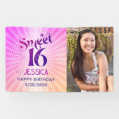 Sweet 16 Foto Groovy Roze Sinaasappel Gradient Ret Spandoek (Horizontaal)