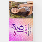 Sweet 16 Foto Groovy Roze Sinaasappel Gradient Ret Spandoek (Verticaal)