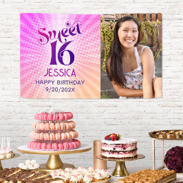 Sweet 16 Foto Groovy Roze Sinaasappel Gradient Ret Spandoek