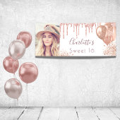 Sweet 16 foto roos goud glitter monogram wit spandoek