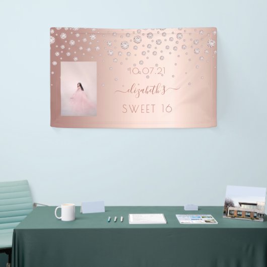 Sweet 16 foto roos gouden roze diamanten spandoek (Beurs)