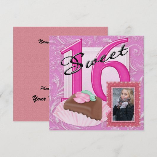 Sweet 16 Foto Uitnodigen Kaart (Voorkant / Achterkant)