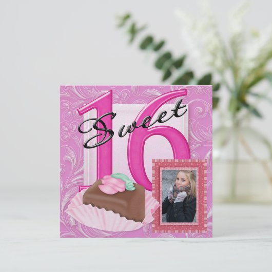 Sweet 16 Foto Uitnodigen Kaart (Staand voorkant)