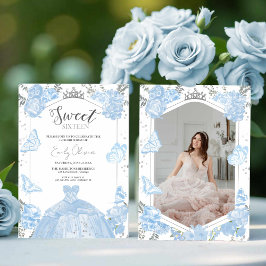 Sweet 16 foto uitnodiging | Dusty Blue Dress