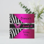 Sweet 16 Fushia Pink Silver Black Zebra Leopard Kaart (Staand voorkant)