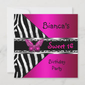 Sweet 16 Fushia Pink Silver Black Zebra Leopard Kaart (Voorkant)