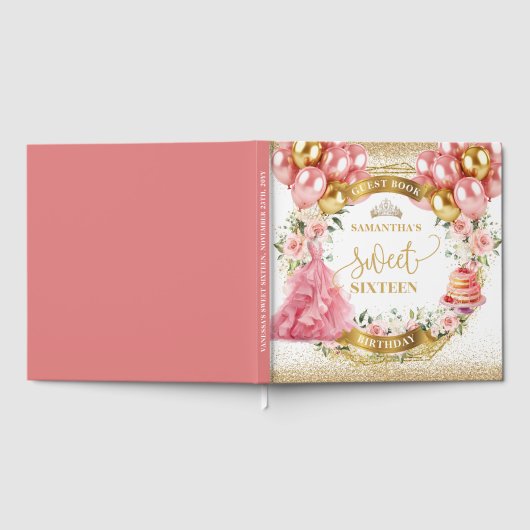 Sweet 16 Gastboek Blush Flowers Roze Jurk Gastenboek (Volledig)