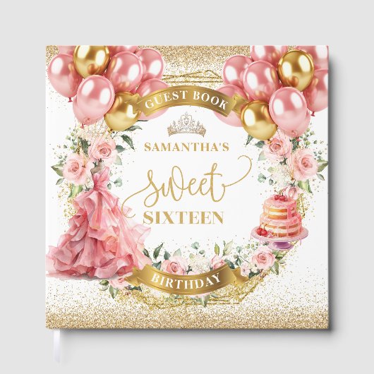 Sweet 16 Gastboek Blush Goud Roze Ballonnen Gastenboek (Voorkant)