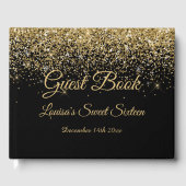 Sweet 16 Gastenboek Elegant Zwart & Goud Glitter (Voorkant)