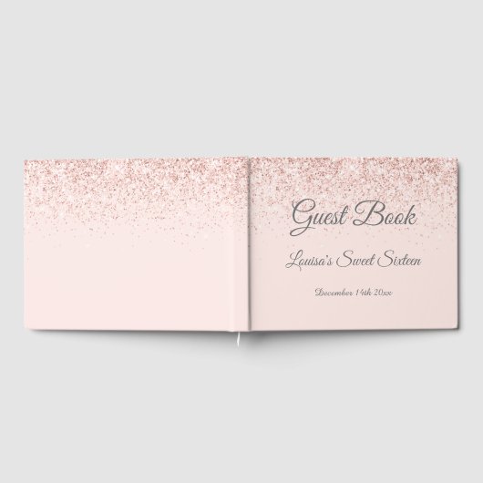 Sweet 16 Gastenboek Roos Gold & Blush Pink Glitter (Volledig)