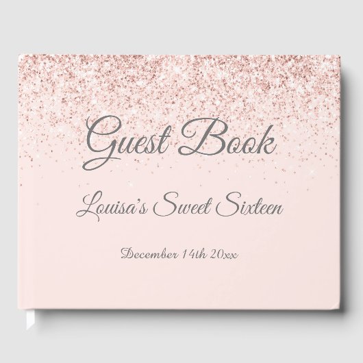 Sweet 16 Gastenboek Roos Gold & Blush Pink Glitter (Voorkant)