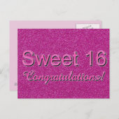 Sweet 16 Gefeliciteerd Hot Pink Shiny Typografie Briefkaart (Voorkant / Achterkant)