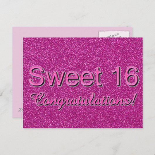 Sweet 16 Gefeliciteerd Hot Pink Shiny Typografie Briefkaart (Voorkant / Achterkant)
