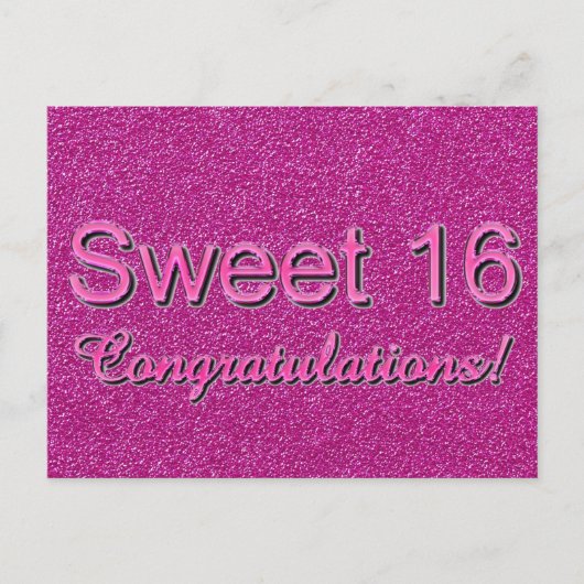 Sweet 16 Gefeliciteerd Hot Pink Shiny Typografie Briefkaart (Voorkant)