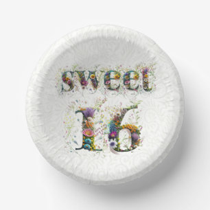 Sweet 16 Gelukkige Verjaardag Wilde Bloemen Tekst Papieren Kommen