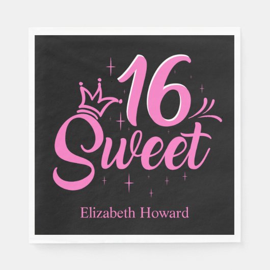 Sweet 16 gepersonaliseerd papier servet (Voorkant)