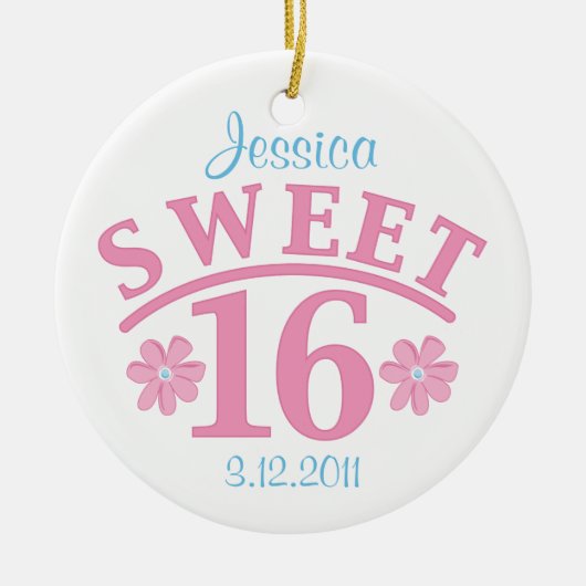 Sweet 16 Gepersonaliseerd siermiddel Keramisch Ornament (Voorkant)