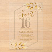 Sweet 16 Gilded Geometric Acrylic Invitation Acryl Uitnodigingen (Voorkant)