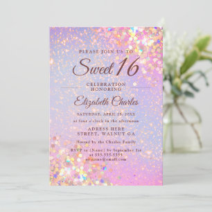 Sweet 16 Girl Birthday Roos Gold Glitter Modern Kaart