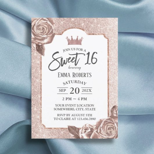 Sweet 16 Girly Blush Roos Gold Glitter Floral Kaart