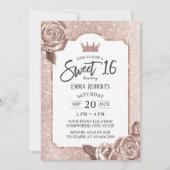 Sweet 16 Girly Blush Roos Gold Glitter Floral Kaart (Voorkant)