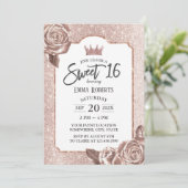 Sweet 16 Girly Blush Roos Gold Glitter Floral Kaart (Staand voorkant)