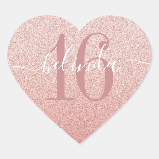 Sweet 16 Girly Roos Gold Blush Pink Monogram Naam Hart Sticker (Voorkant)