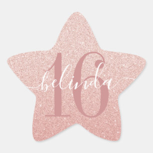 Sweet 16 Girly Roos Gold Blush Pink Monogram Naam Ster Sticker