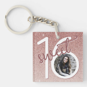 Sweet 16 Girly Roos Gold Glitter Foto Sleutelhanger