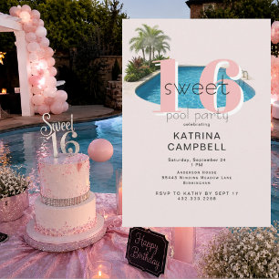 Sweet 16 Glam Pool Verjaardagsfeestje  Kaart