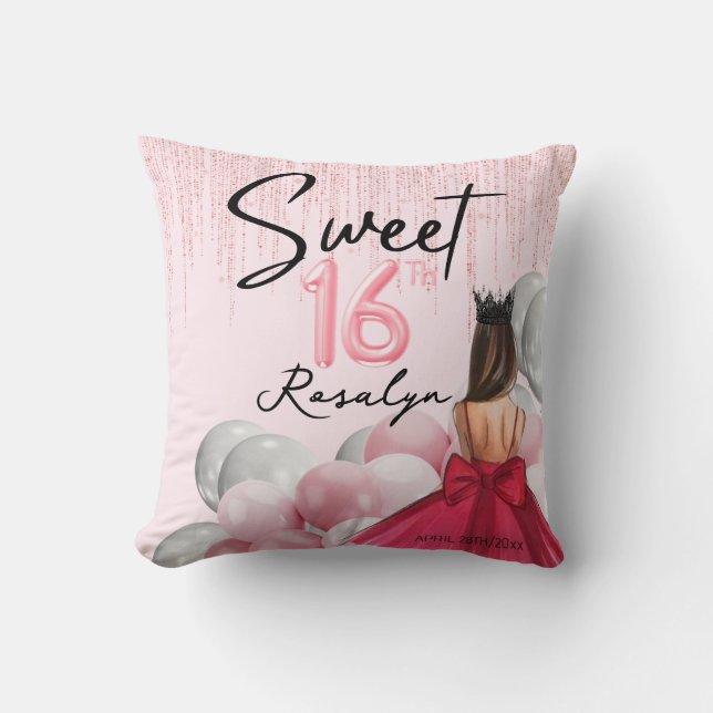 Sweet 16 Glam Roos Gold White Balloons Kussen (Voorkant)