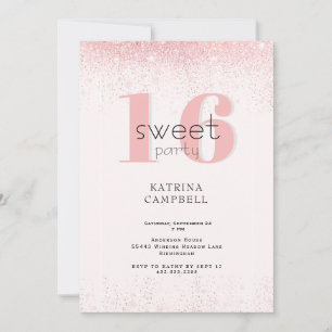 Sweet 16 Glam Roze Glitter Verjaardagsfeestje Kaart