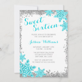 Sweet 16 Glam Winter Wonderland Silver Aqua Kaart