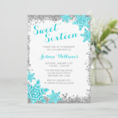 Sweet 16 Glam Winter Wonderland Silver Aqua Kaart (Staand voorkant)