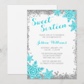 Sweet 16 Glam Winter Wonderland Silver Aqua Kaart (Voorkant / Achterkant)