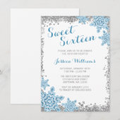 Sweet 16 Glam Winter Wonderland Silver Blue Kaart (Voorkant / Achterkant)
