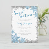 Sweet 16 Glam Winter Wonderland Silver Blue Kaart (Staand voorkant)