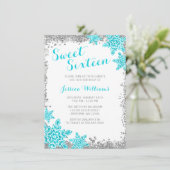 Sweet 16 Glam Winter Wonderland Zilver Aqua Kaart (Staand voorkant)