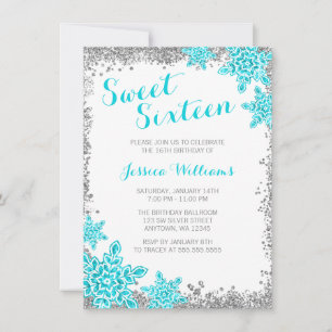Sweet 16 Glam Winter Wonderland Zilver Aqua Kaart