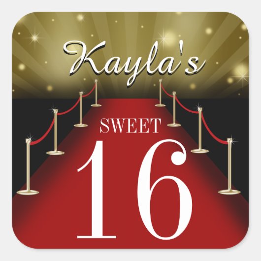 Sweet 16 Glamoureus Red Carpet Party Favor Sticker (Voorkant)