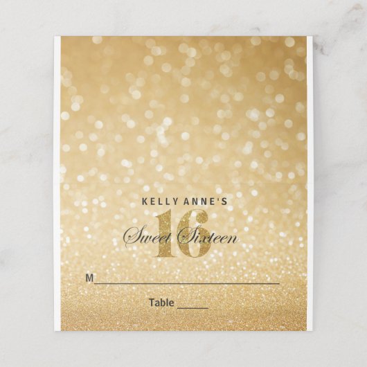 Sweet 16 Glitter Bokeh Lights Custom Place Card Plaatskaartje (Buitenkant ongevouwen)