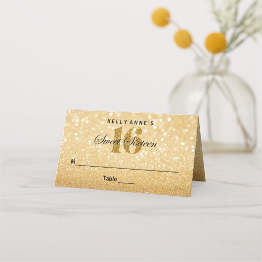 Sweet 16 Glitter Bokeh Lights Custom Place Card Plaatskaartje (Voorkant)